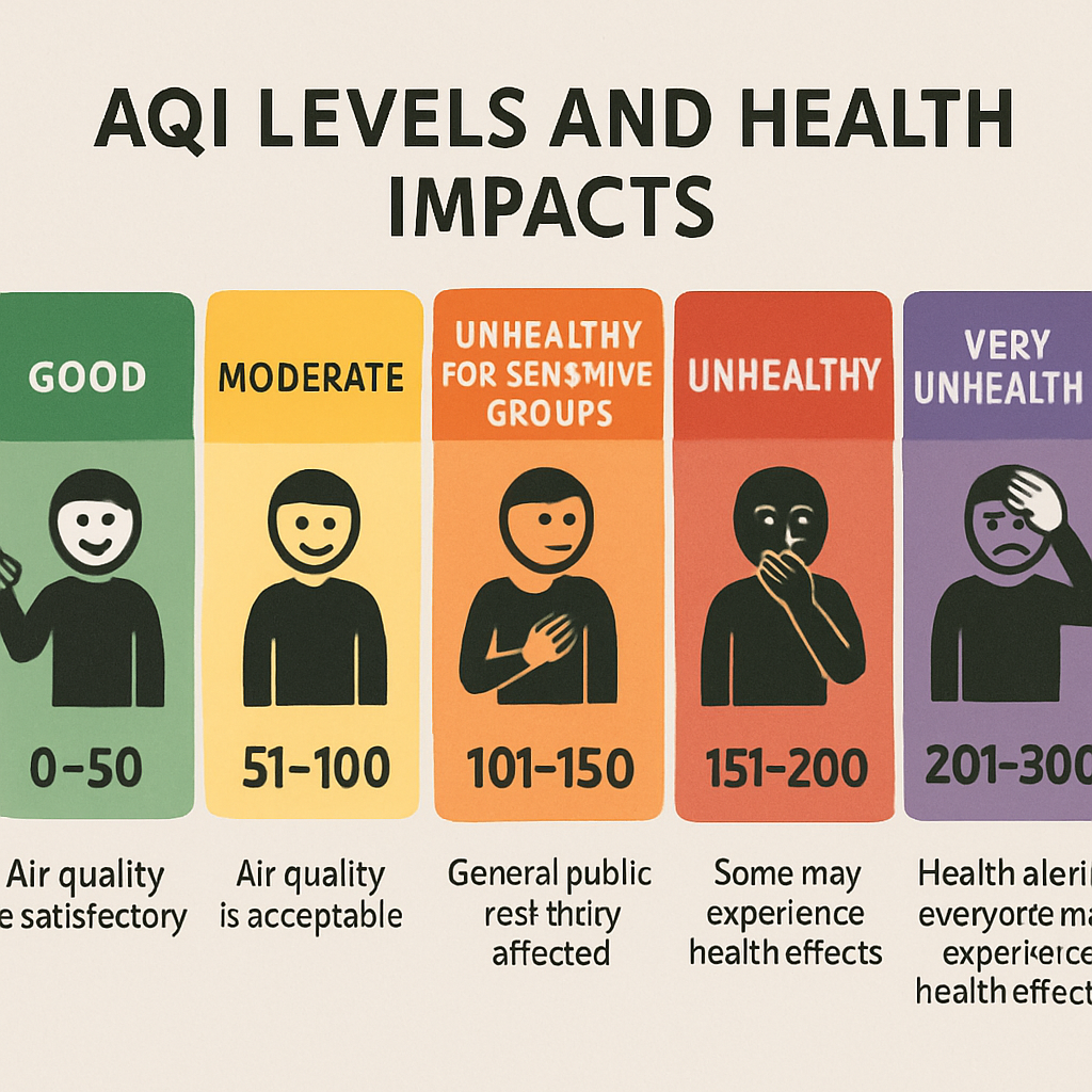 Visual representation of AQI levels and health impacts to Protect Your Family During Bad AQI Days