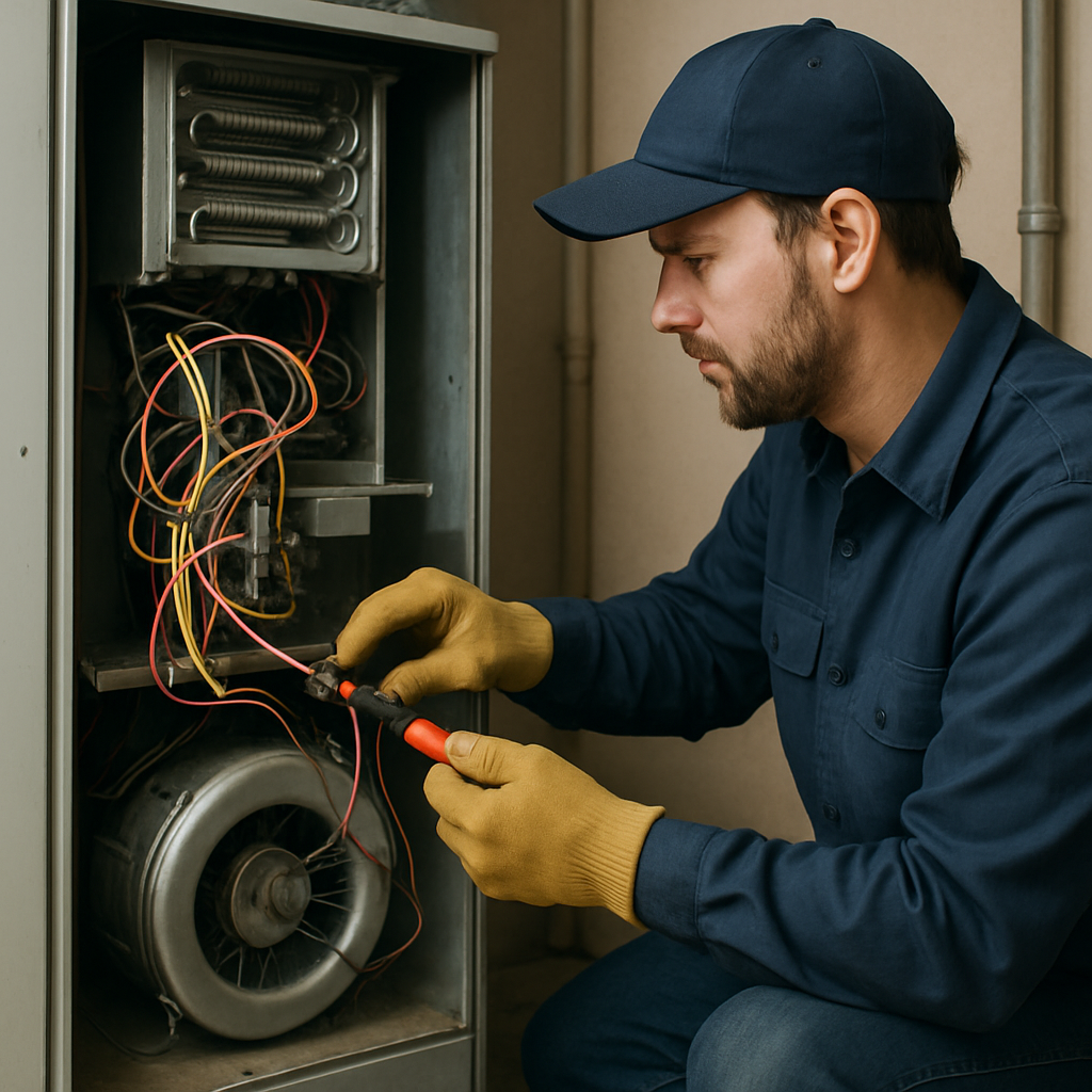 Air Handler Issues Air Handler Issues,Air Handler Troubleshooting Common Electric Furnace Issues in Los Angeles technician repairing an electric furnace