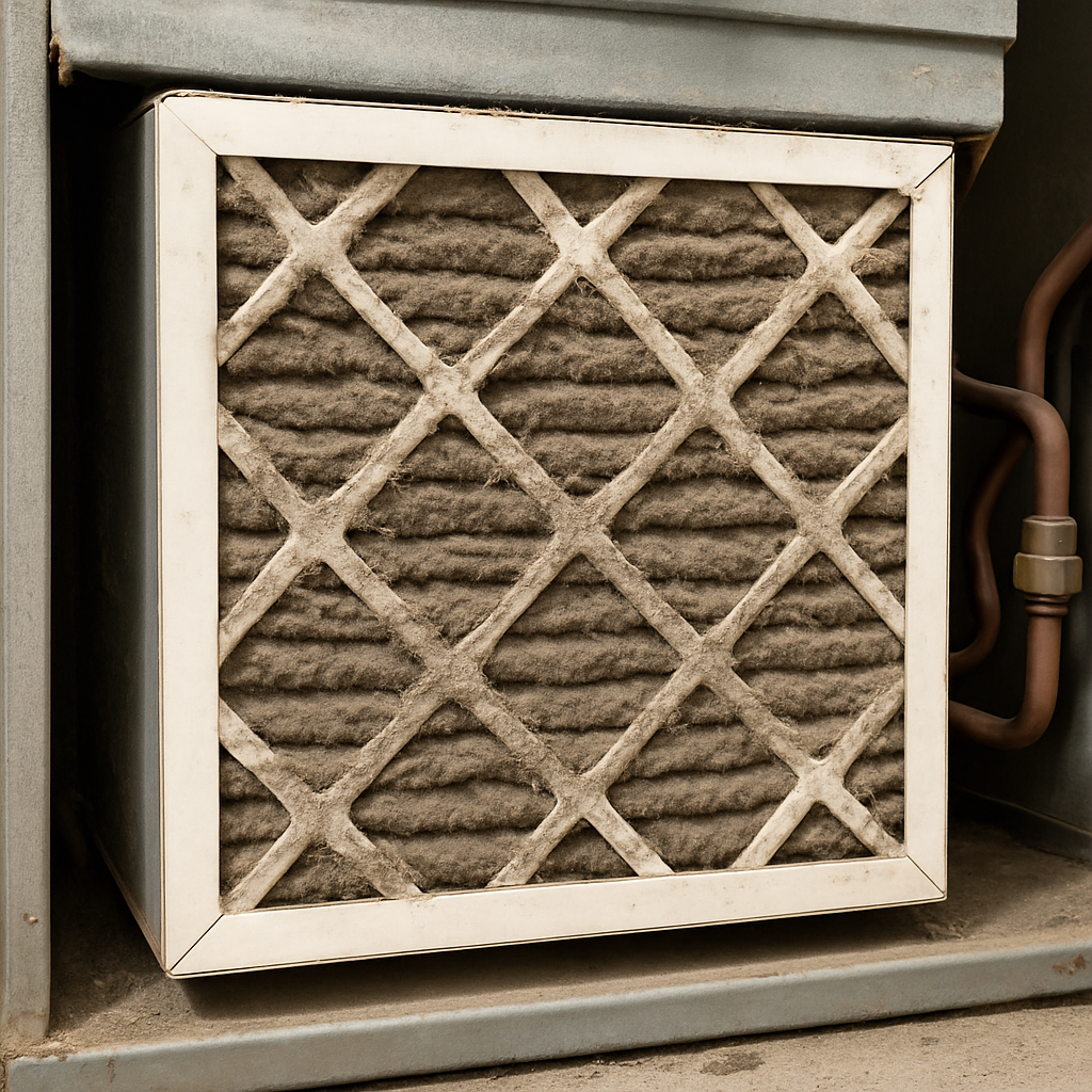 A dirty air filter in HVAC system
