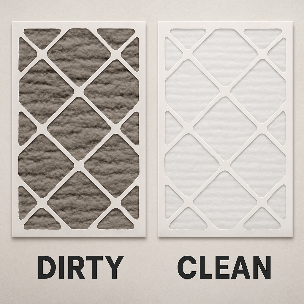 Do Window AC Units Bring Fresh Air Inside Window AC Units Bring Fresh Air Window AC Units Bring Fresh Air,Window AC,BTU dirty and clean filters 1 A side-by-side comparison photo of two AC filters. One is visibly clogged with gray dust and lint ('Dirty'), and the other is clean and white ('Clean')