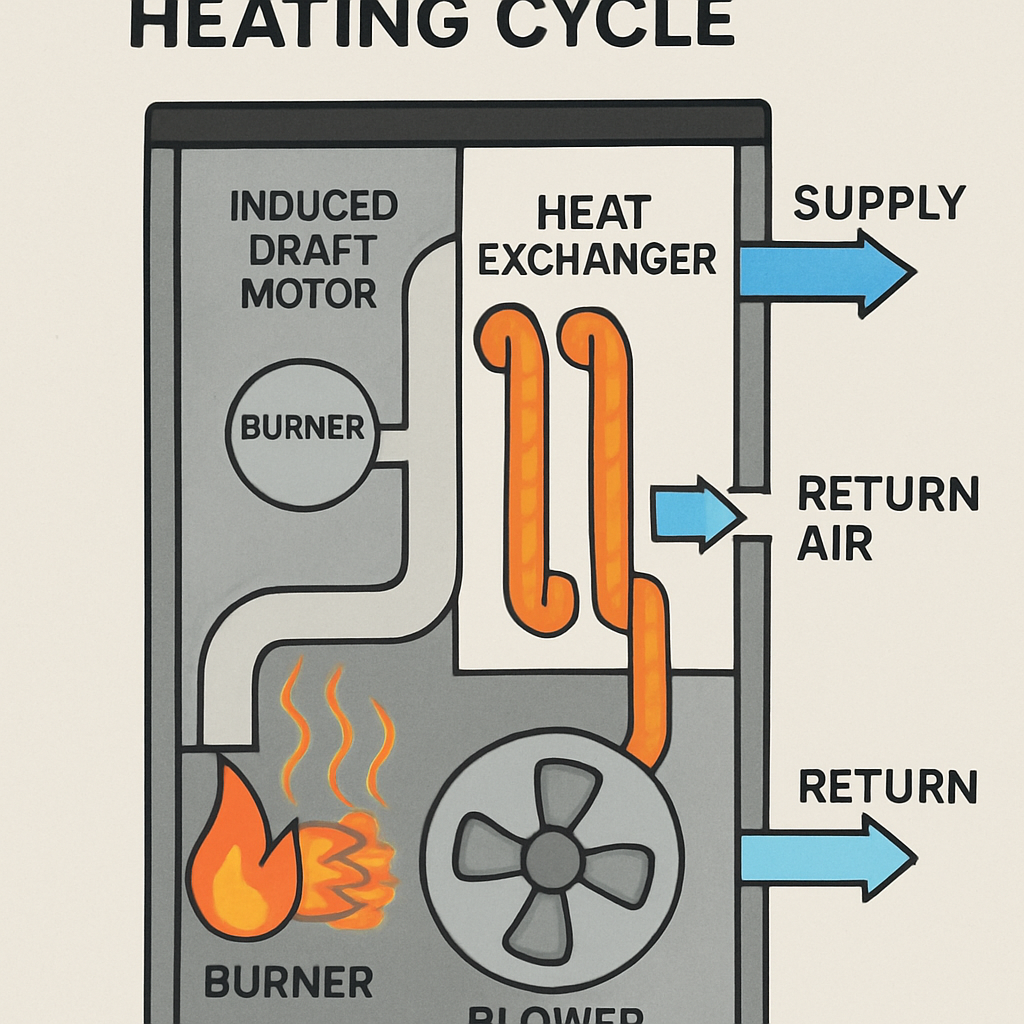 Illustration of a single-stage furnace heating cycle