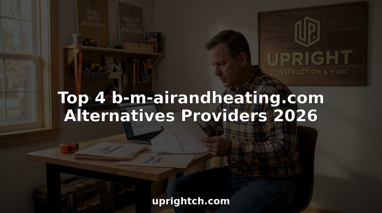 Top 4 b-m-airandheating.com Alternatives Providers 2026 b-m-airandheating.com alternatives b-m-airandheating.com alternatives 1779881402748 Contractor reviewing HVAC project estimates at desk 1 Contractor reviewing HVAC project estimates at desk
