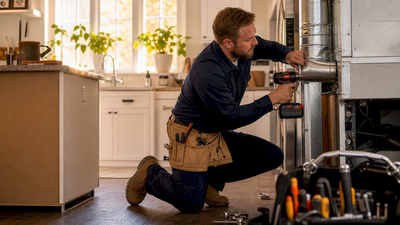 HVAC technician installing indoor air handler