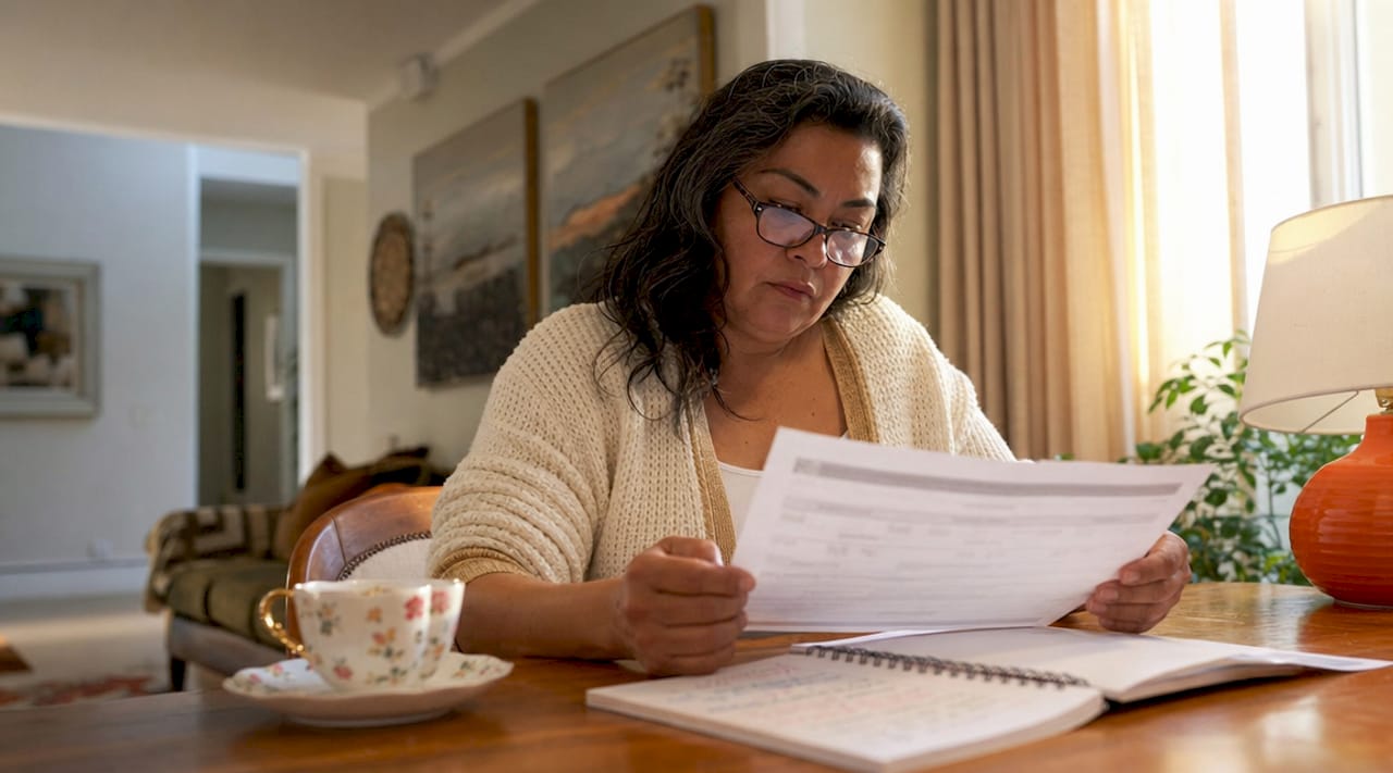 Homeowner reviewing HVAC service contract at table