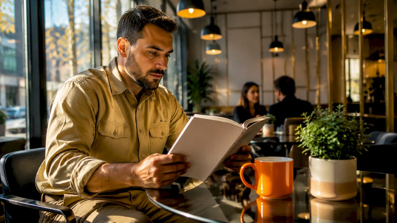 HVAC technician reviewing certification manual