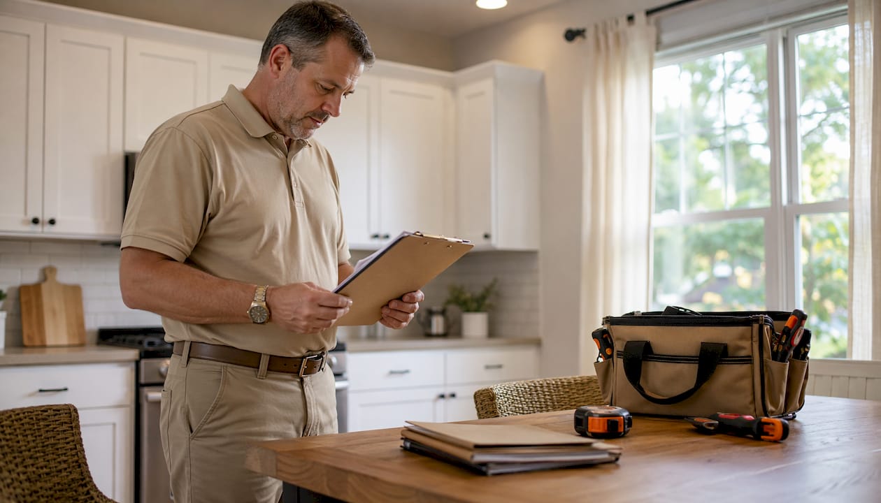 Technician checking AC repair certification online