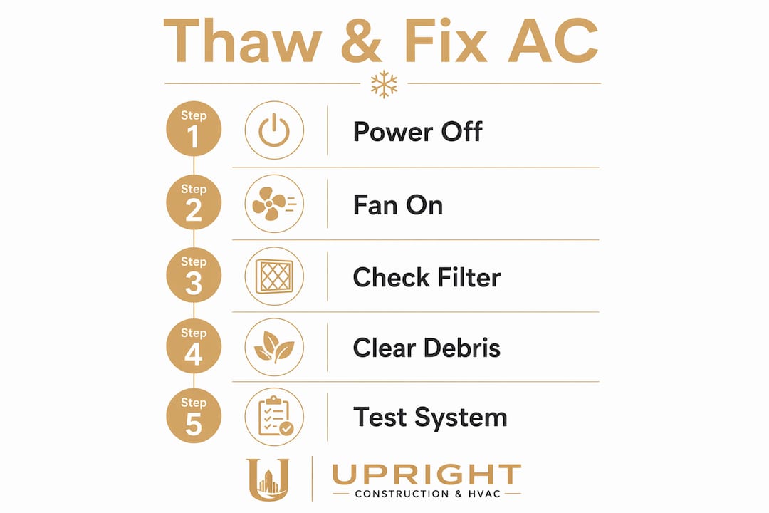 Infographic showing AC thawing and repair steps