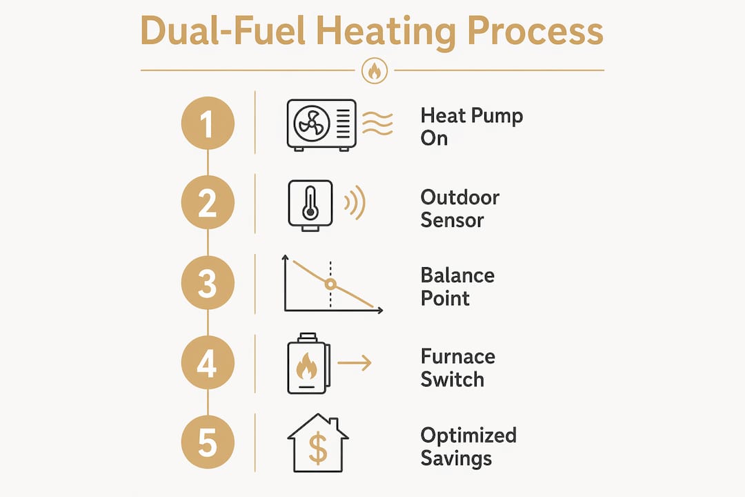 Infographic showing dual-fuel heating process steps