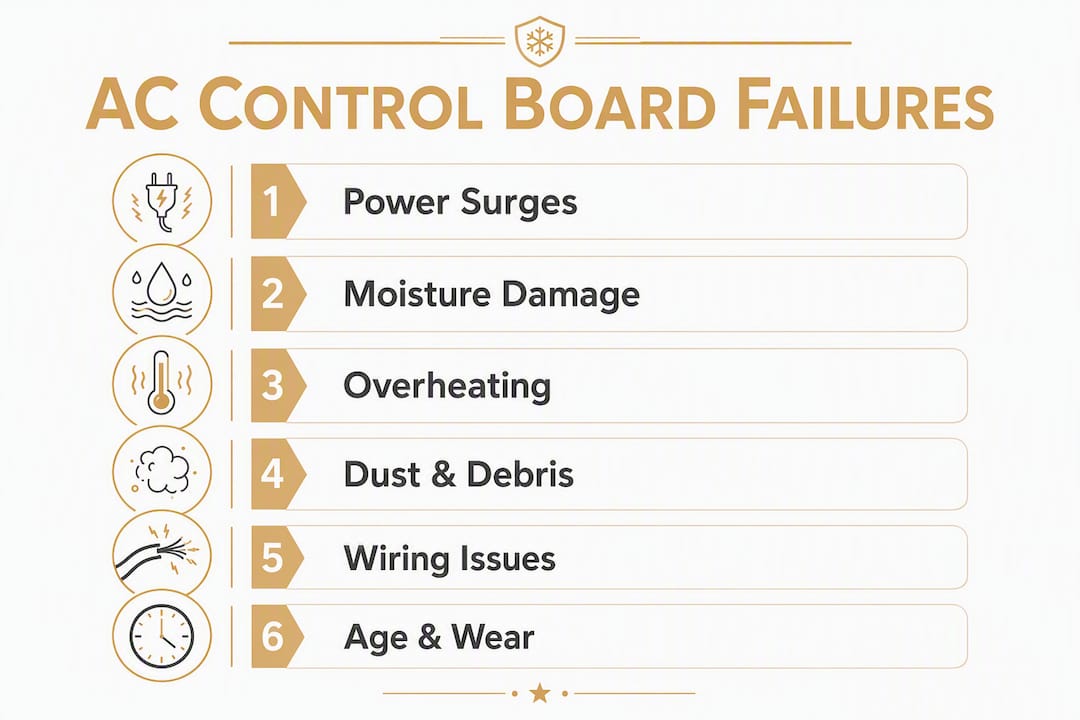 AC Control Board Failure: What Homeowners Need to Know what is ac control board failure what is ac control board failure 1785519386162 Infographic showing causes of AC control board failure Infographic showing causes of AC control board failure