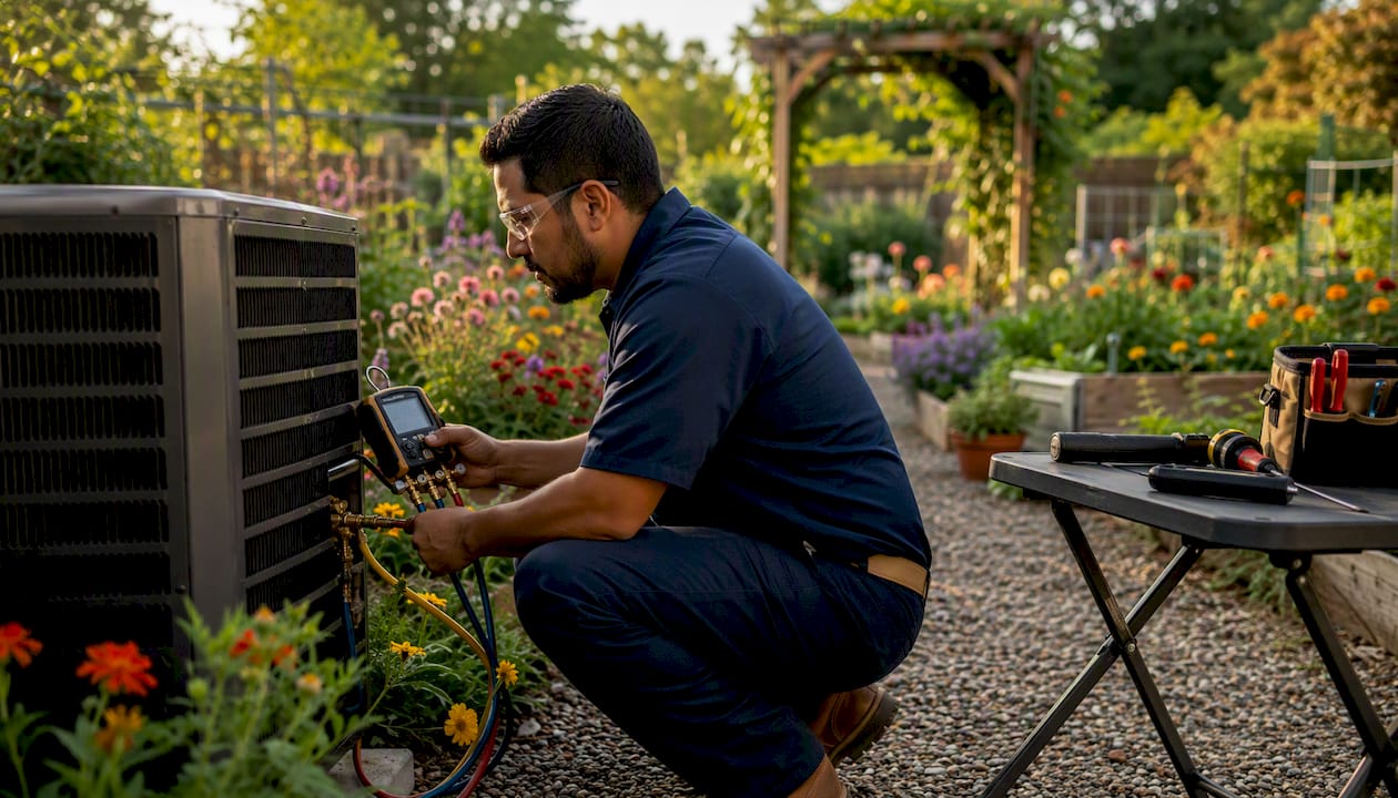 10 Common HVAC Mistakes Homeowners Make (And How to Fix Them) common hvac mistakes homeowners make common hvac mistakes homeowners make 1785665686841 HVAC technician conducting outdoor condenser tune up HVAC technician conducting outdoor condenser tune-up
