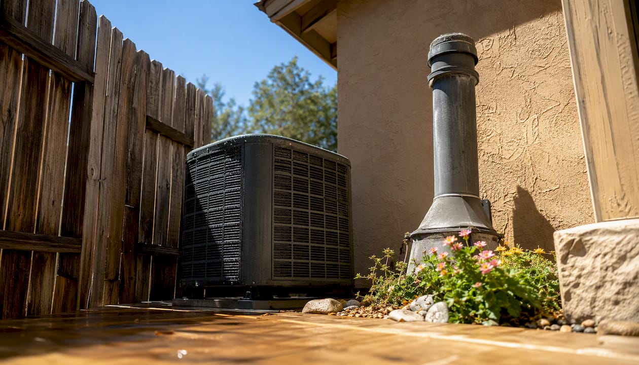 Outdoor heat pump unit and gas furnace vent