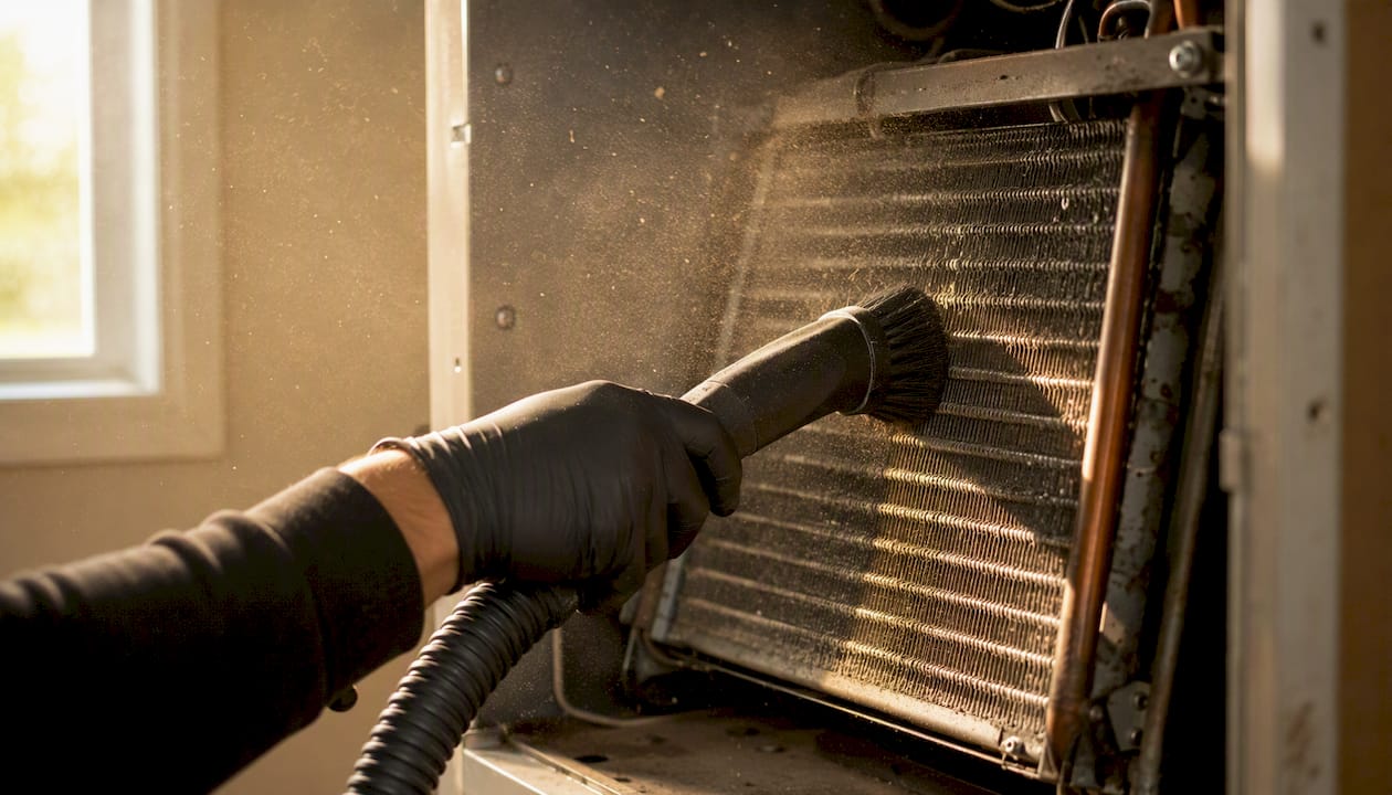 Vacuuming dust from AC coil fins