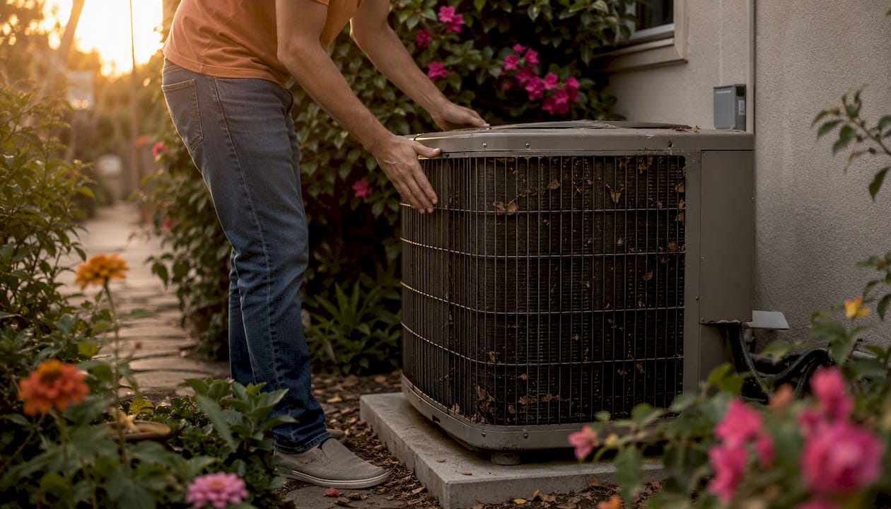 AC Won't Turn On? Check These 7 Things First how to clean air conditioning vents at home how to clean air conditioning vents at home 1786322333718 Homeowner inspecting outdoor AC condenser unit Homeowner inspecting outdoor AC condenser unit