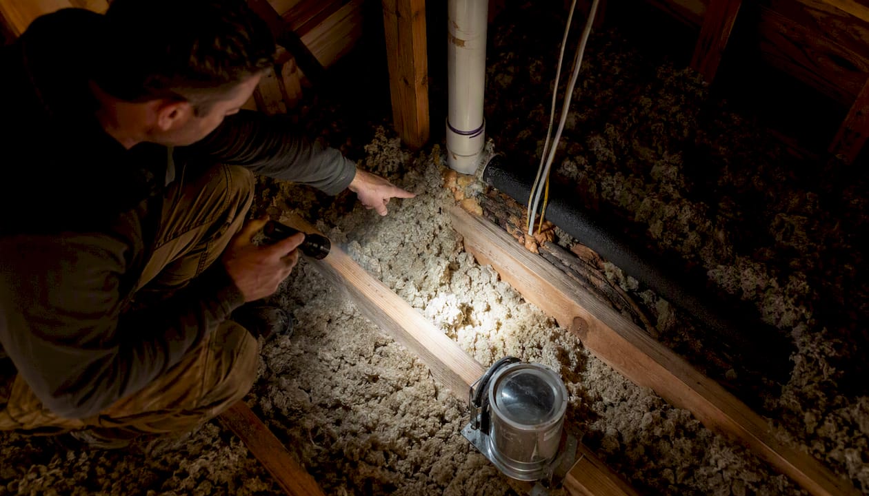 Your Home Weatherization Checklist for Efficiency how to clean air conditioning vents at home how to clean air conditioning vents at home 1786322367905 Homeowner inspecting attic insulation gaps Homeowner inspecting attic insulation gaps