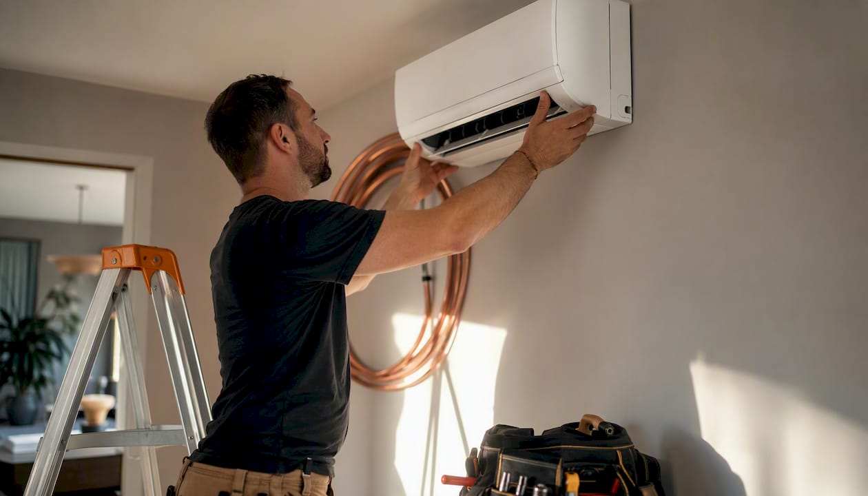 Why a Heating Retrofit Makes Sense for Your Home why heating retrofit makes sense why heating retrofit makes sense 1786522699490 Technician installing ductless mini split indoors Technician installing ductless mini-split indoors