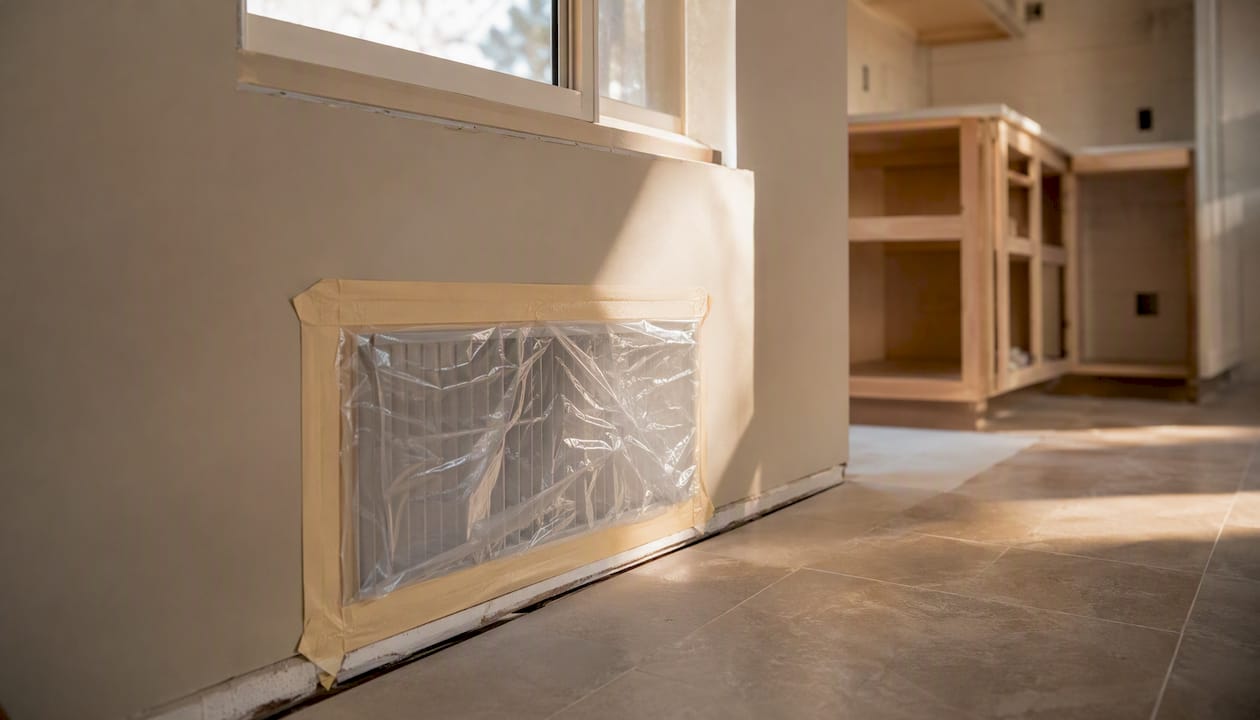 Plastic sealed HVAC registers for asbestos abatement