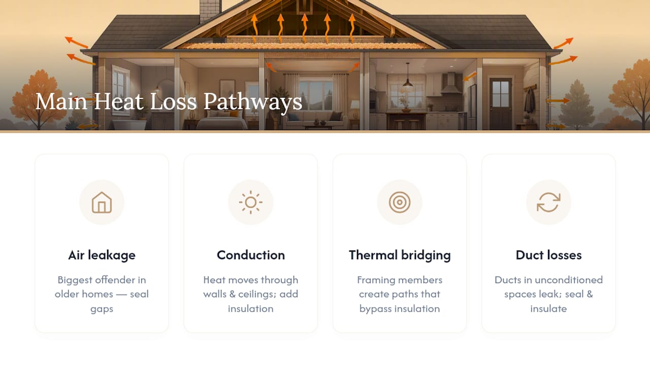 Diagram of heat loss pathways in home