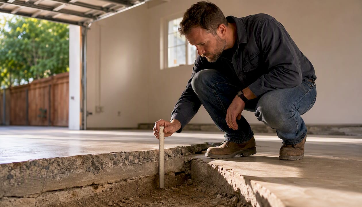 Skip Permit Delays: LA Garage ADU Rules (2026) and $80,000–$200,000 adu garage conversion los angeles adu garage conversion los angeles 1788174361955 Inspector examining an older garage slab Inspector examining an older garage slab