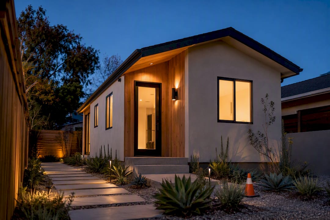 Detached Los Angeles ADU at dusk