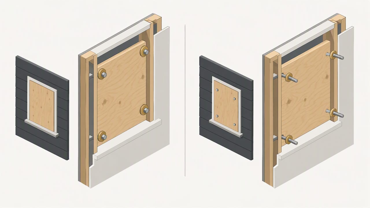Cutaway showing correct board-up bolt direction