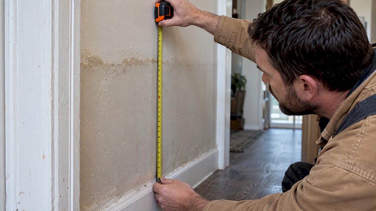 Contractor Tested Water Damage Steps Homeowners Start in 24–48 Hours water damage cleanup steps water damage cleanup steps 1791369530198 Tape measure beside a waterline on a wall Tape measure beside a waterline on a wall